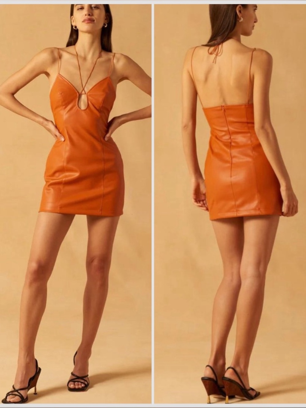 MISHA Camille Faux Leather Mini Dress in Jaffa Brown Sz 0